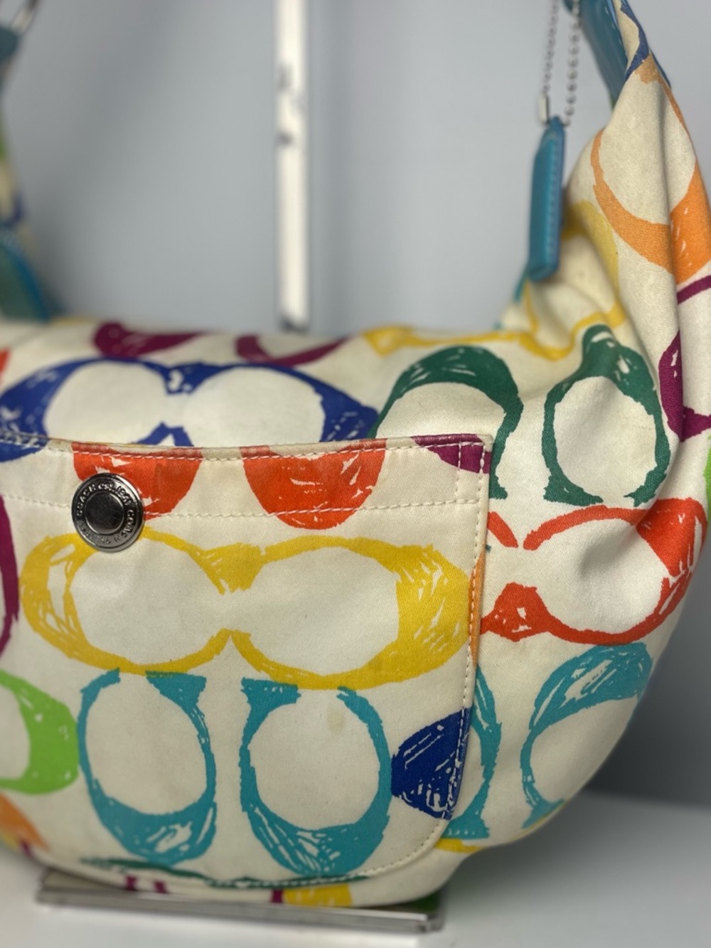 $25 LS 2004 Coach Vintage Large Hampton 5657 Rainbow Scribble Signature C Hobo - Picture 11 of 12